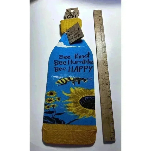 Bee Kind Bee Humble Bee Happy Sunflowers Wine Bottle Sock Primitives by Kathy - Picture 1 of 5